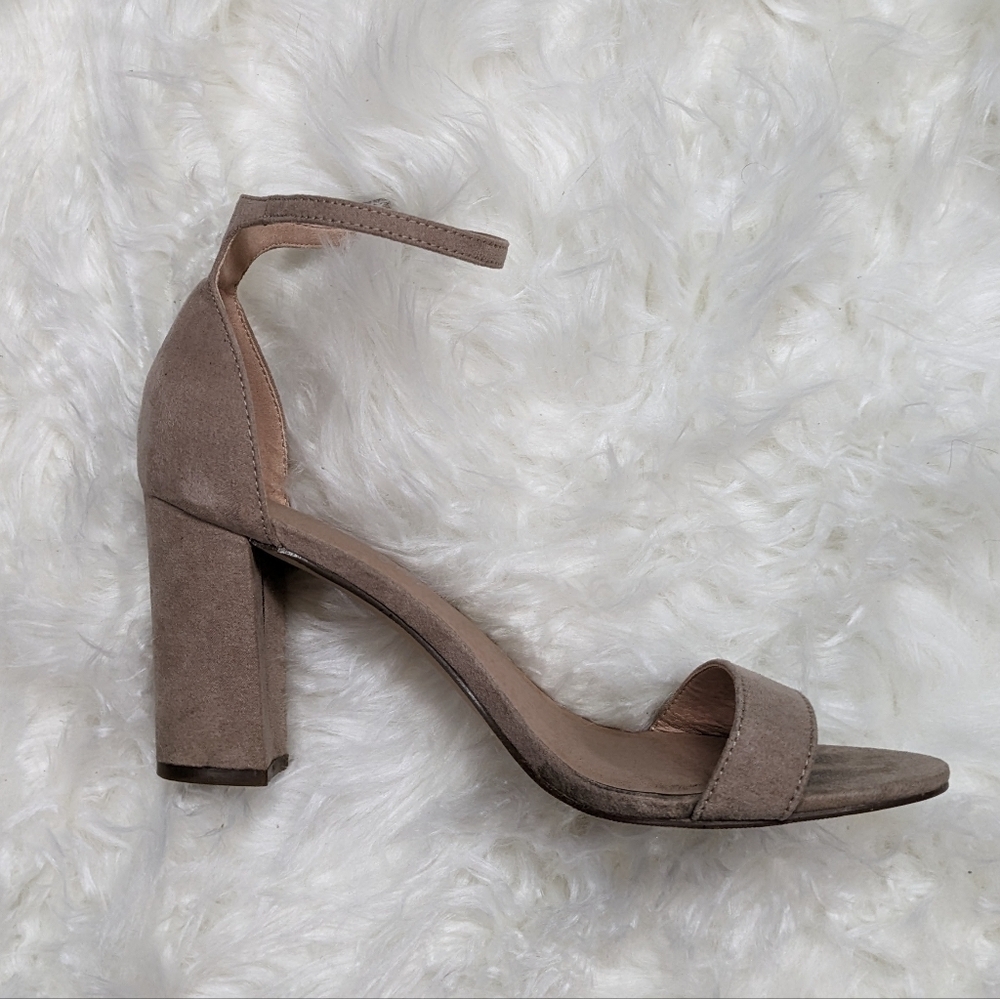 Madden Girl Beela Faux‎ Leather Tan Open Toe Block Heels Size 8.5